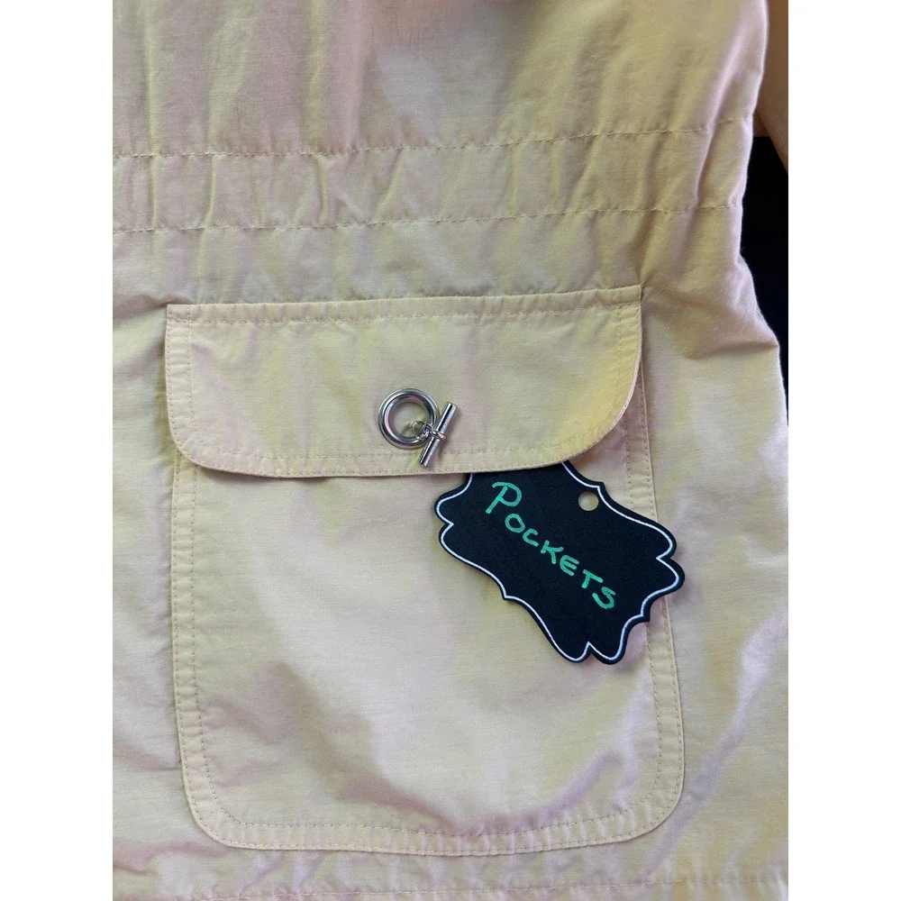 Talbots Raincoat Jacket L Yellow Hooded Full Zip Lined‎ Lightweight Preppy Chic